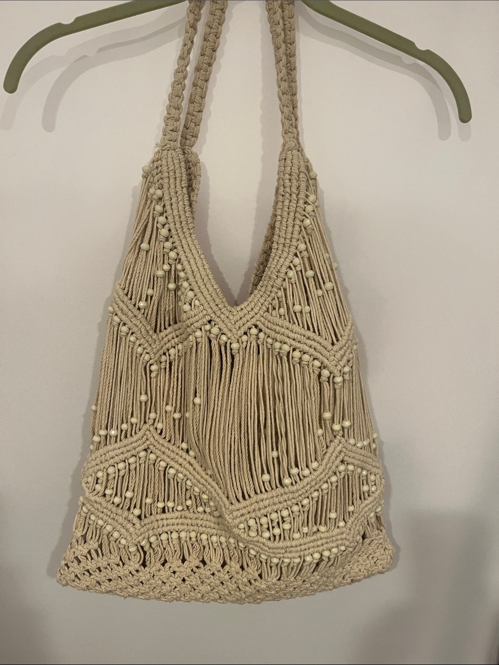 Boho Macramé Fringe Tote Bag - Cream